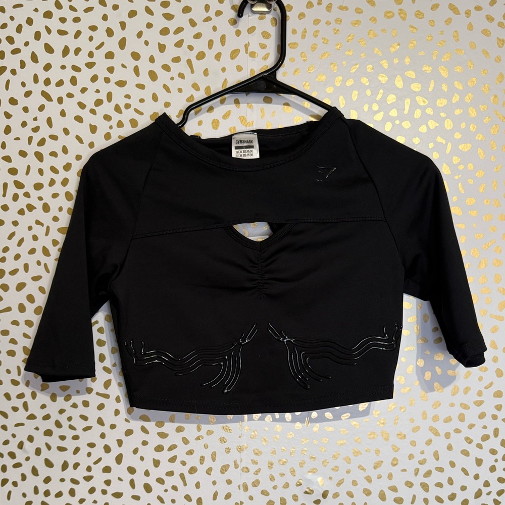 Gymshark Black Ruched Cut Out Crop Top 3/4 Sleeve
